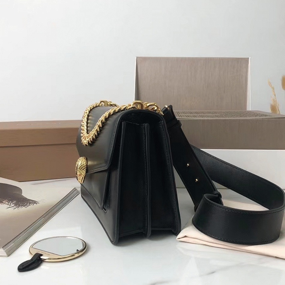 Fake Bv1g*ai Serpenti Forever Medium Crossbody Bag with Chain Black