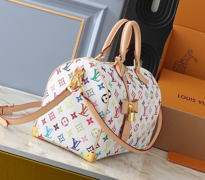 LV X TM Multicolored Speedy Bandouliere 30 In White