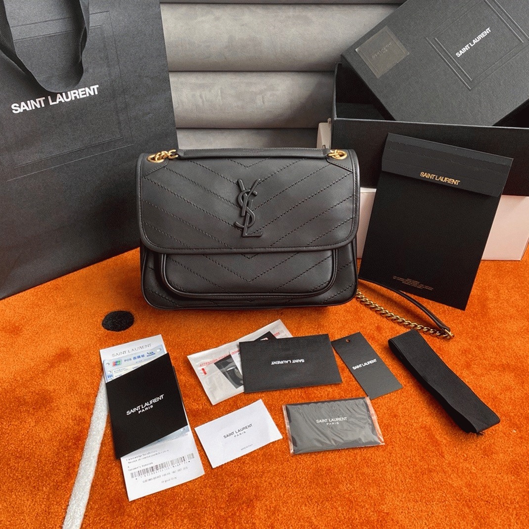 Fake Sa1nt Lau*nt Niki Medium Chain Bag Black