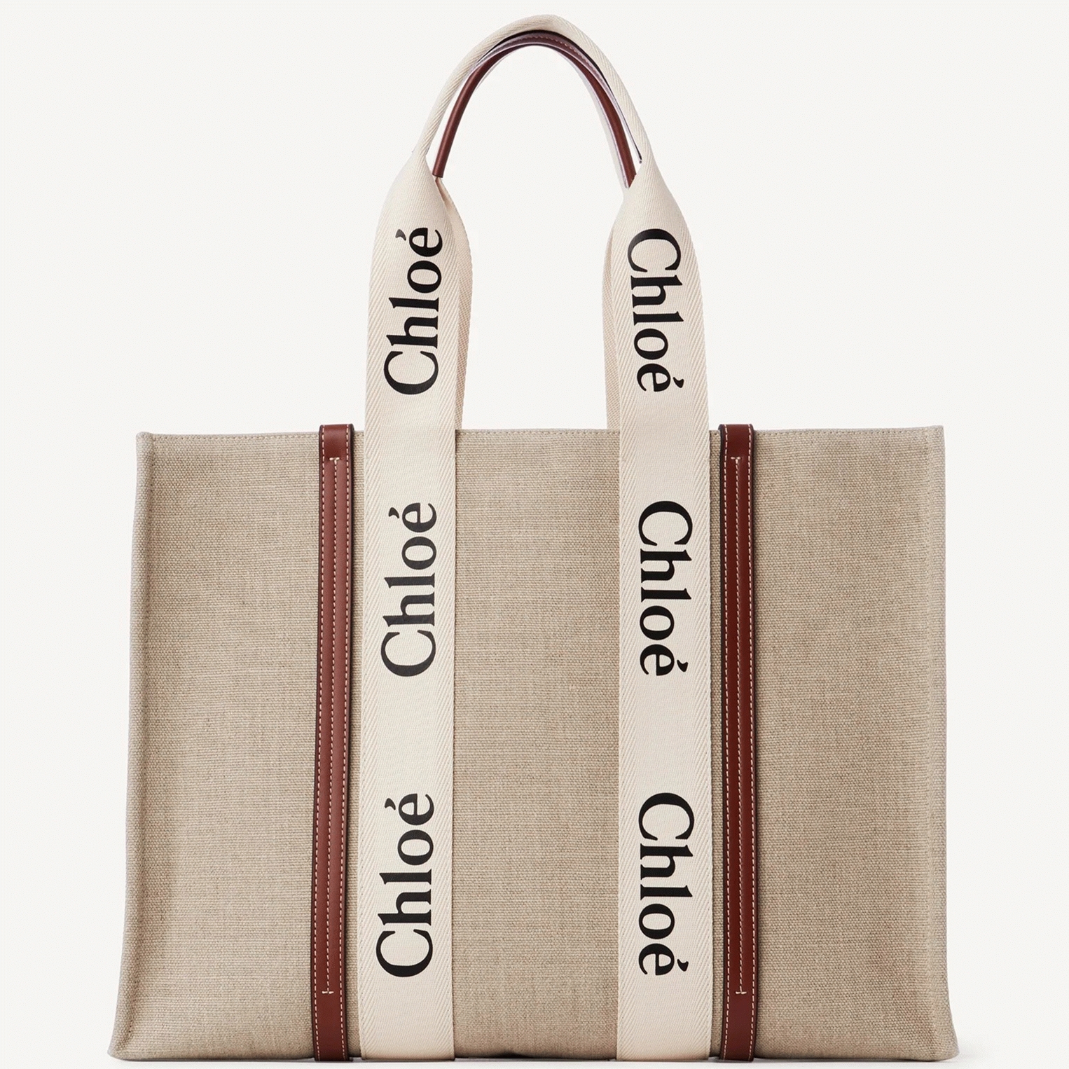 top quality fake Ch10e medium woody tote bag in canvas with tan leather strips