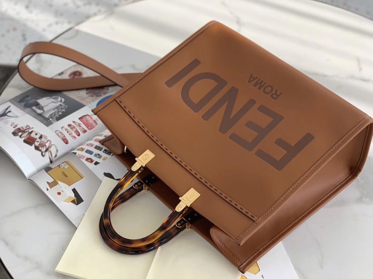 Top Quality Replica F**di Sunshine Medium Tote Bag In Brown Calfskin