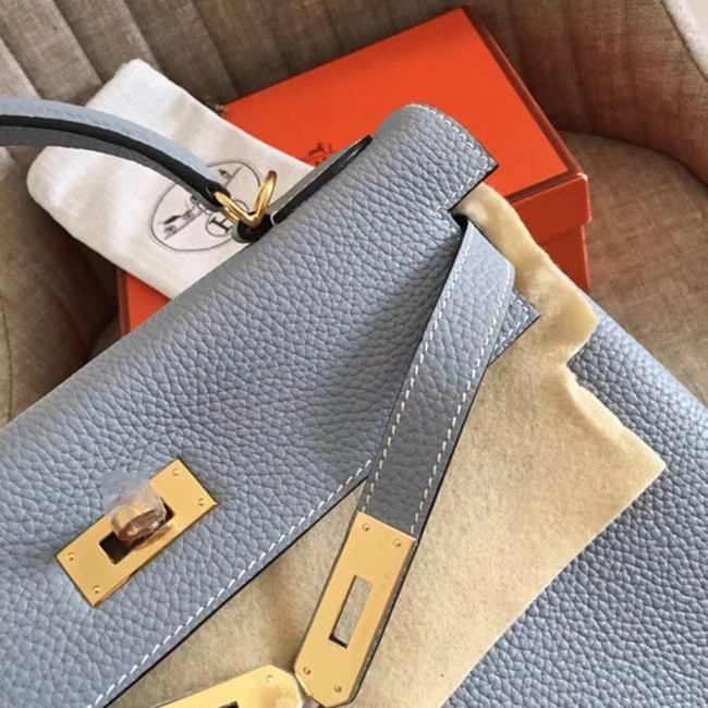 Blue Lin Clemence Fake H**me5 Kelly Retourne 32cm Soft Handbag