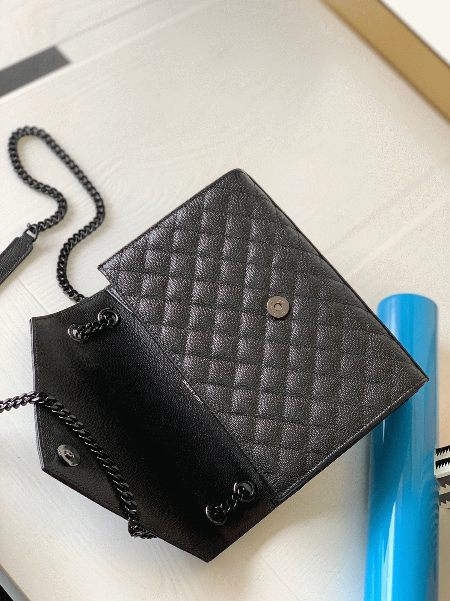 Replica Sa1nt Lau*nt Envelope Large Black Bag with Black Hardware