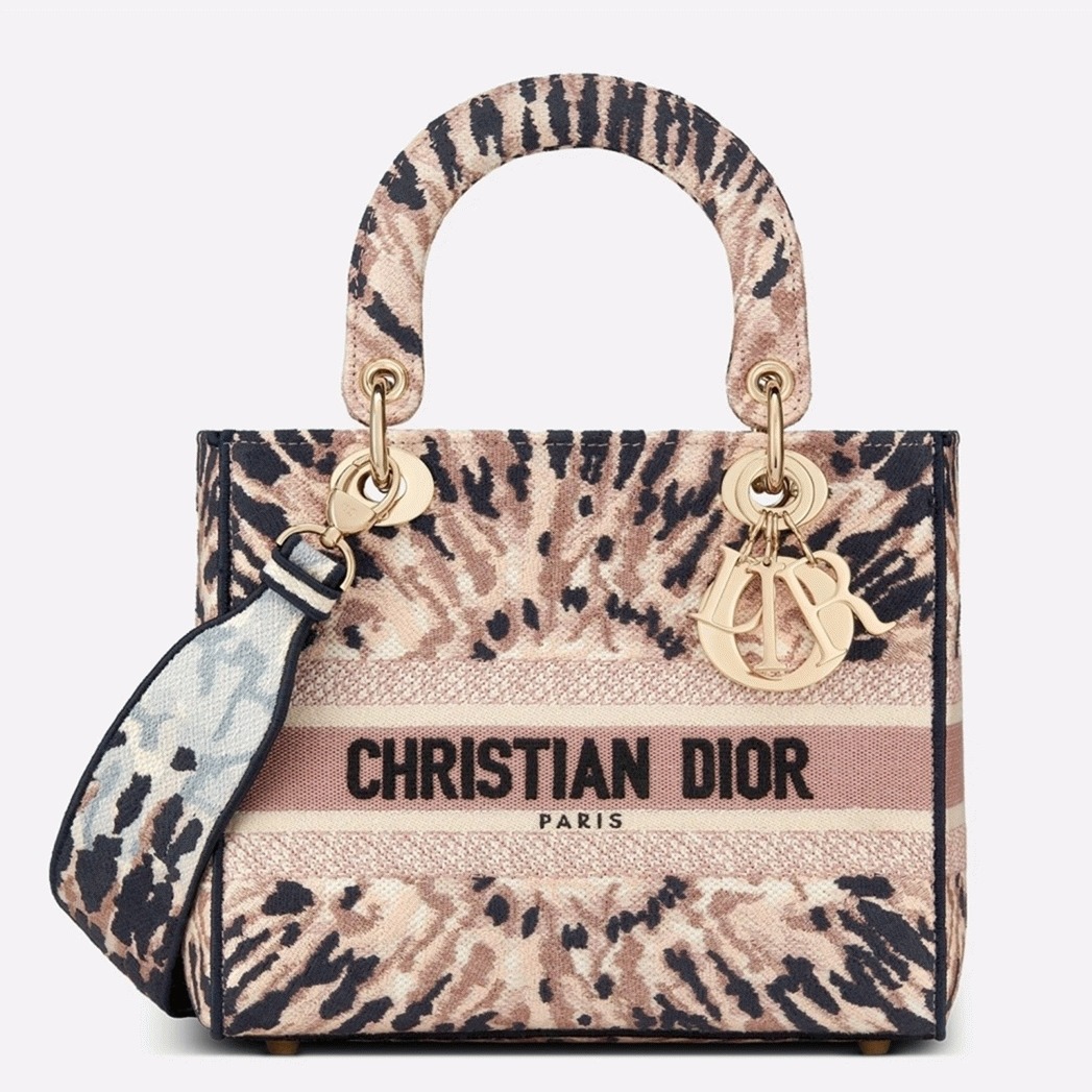 D10r Lady D-Lite Medium Bag Fake in Multicolor Tie Embroidery