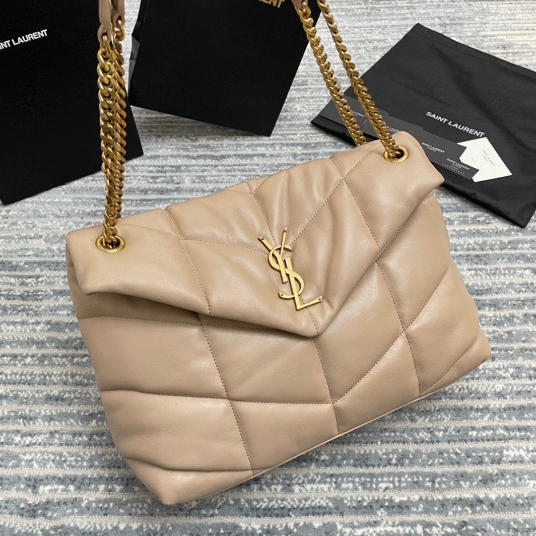 Sa1nt Lau*nt Puffer Medium Chain Bag Beige Lambskin