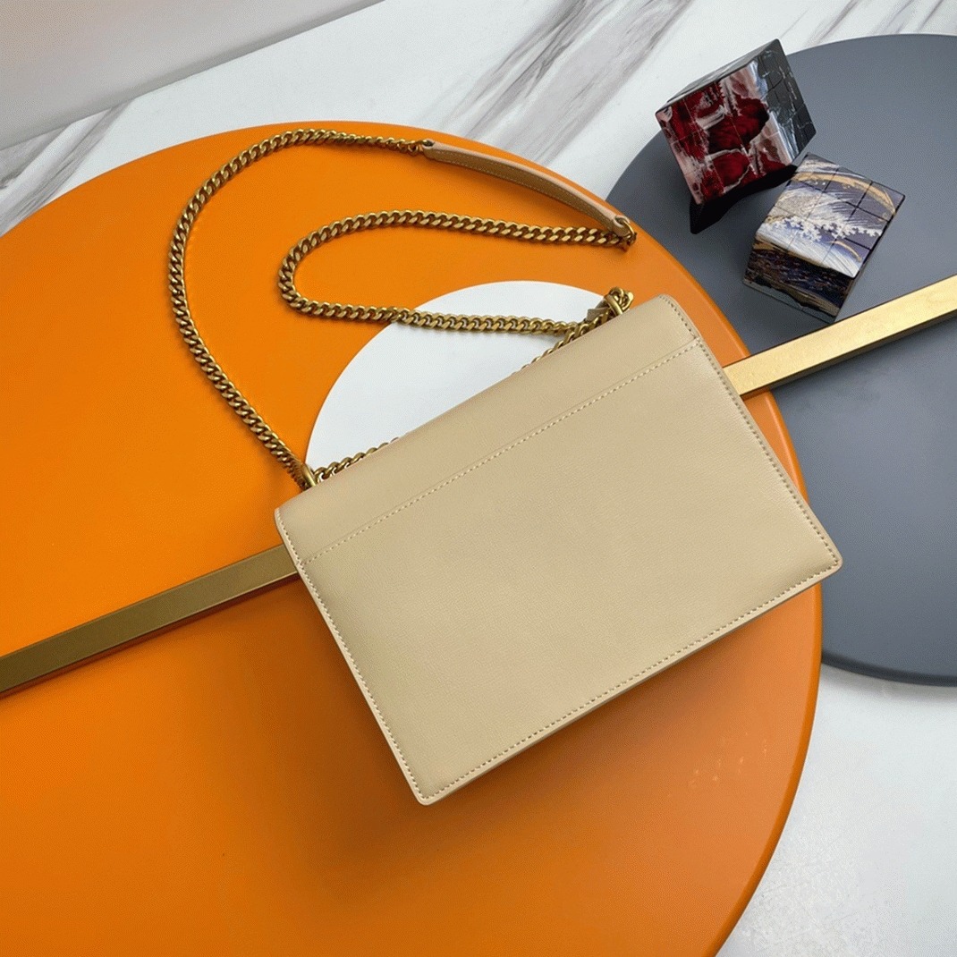 Fake Sa1nt Lau*nt Sunset Medium Chain Bag Beige Calfskin