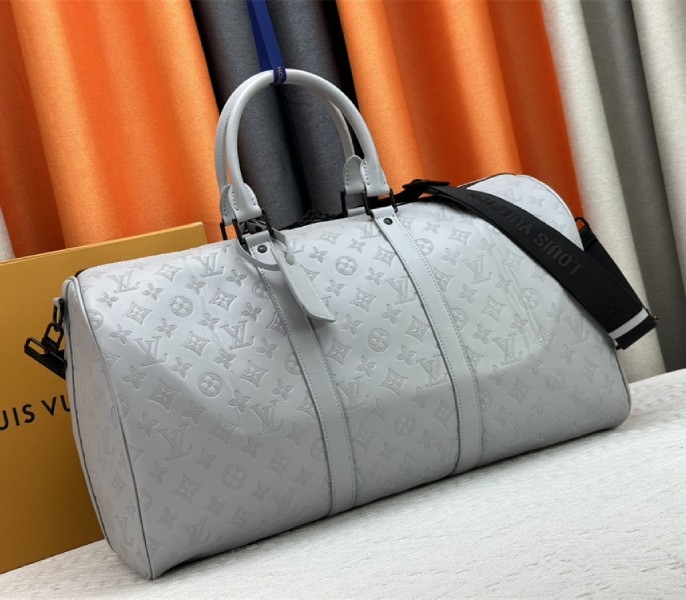 L0vis Vvtt0n Monogram Shadow Leather Keepall Bandouliere 50 In Anthracite Gray