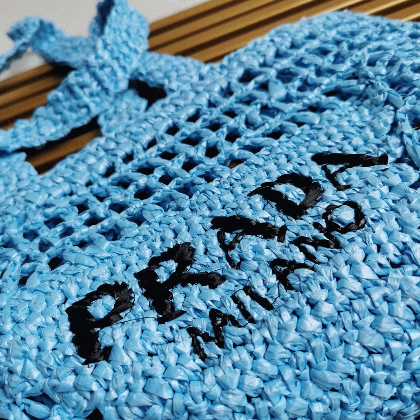 Pra*a Small Tote Bag Knockoff in Blue Woven Raffia