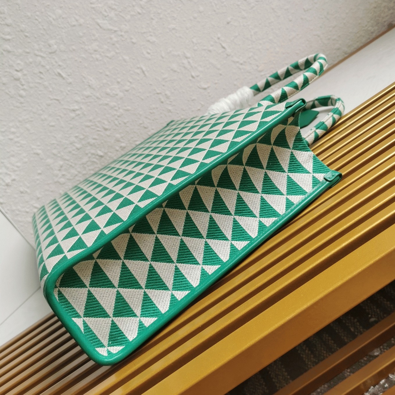 Pra*a Symbole Large Bag Fake in Green/White Jacquard Fabric