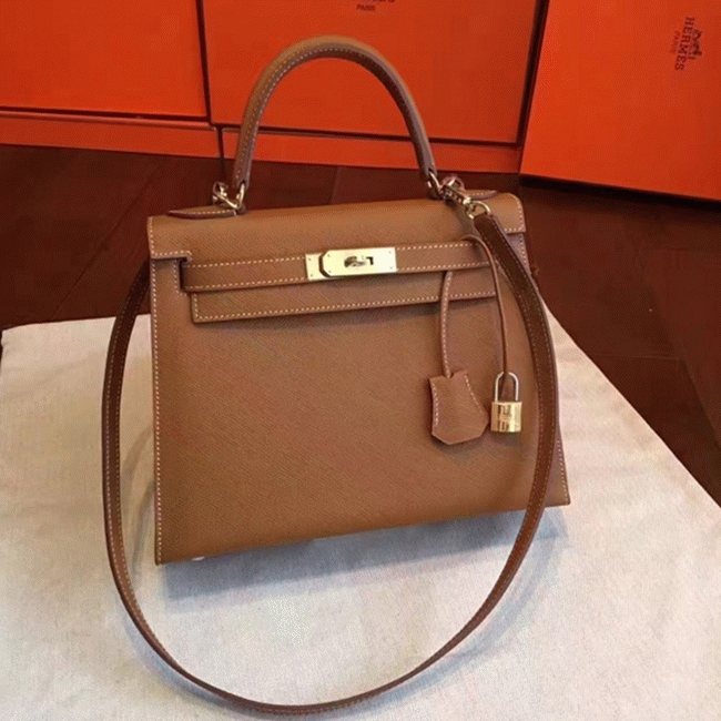 Brown Epsom Faux Luxury H**me5 Kelly Sellier 28cm Elegant Purse