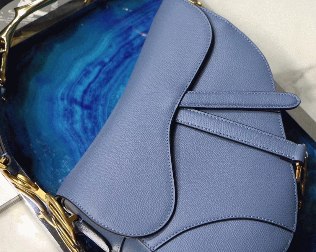 d10r saddle bag knockoff in De*1m blue grained calfskin