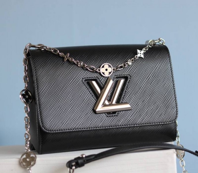 L0vis Vvtt0n Epi Leather Twist MM With Flowers Jewels Chain Bag In Black