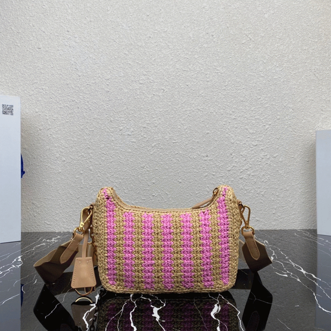 Pra*a Re-Edition Bag Knockoff in Beige and Pink Stripe
