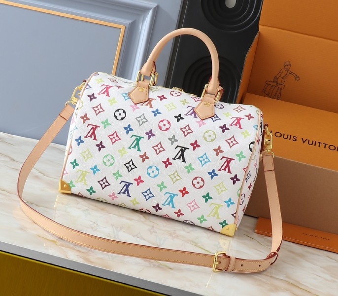 LV X TM Multicolored Speedy Bandouliere 30 In White