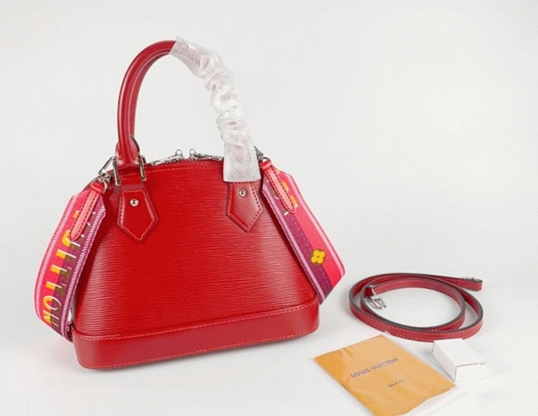 L0vis Vvtt0n Epi Leather Alma BB Handbag In Red With Jacquard Strap
