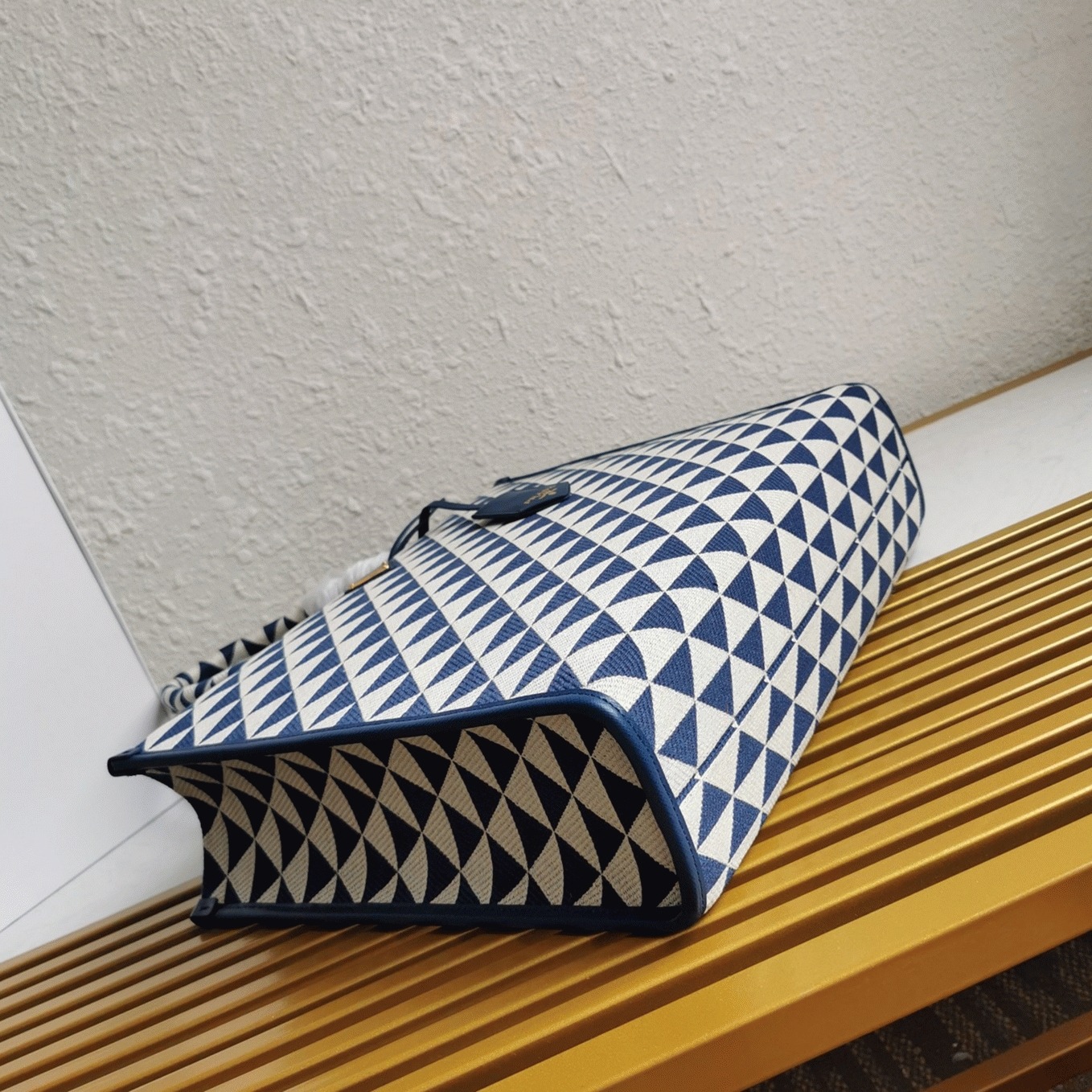 Pra*a Symbole Large Bag Fake in White/Blue Jacquard Fabric