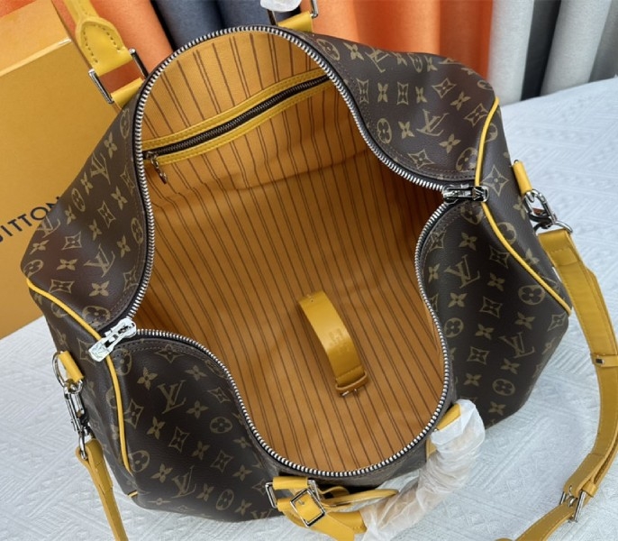 L0vis Vvtt0n Monogram Macassar Canvas Keepall Bandouliere 50 In Safran Yellow