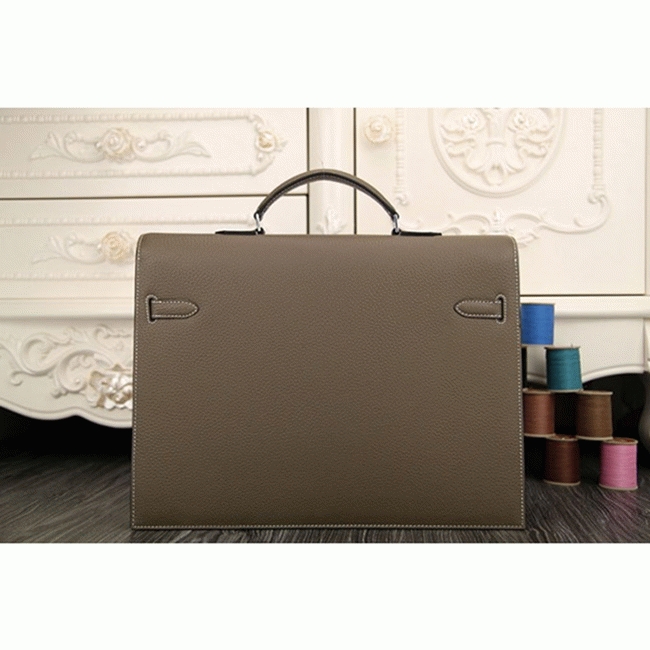 Grey Calf Leather Fake H**me5 Kelly Depeche 38cm Briefcase Elegant Bag