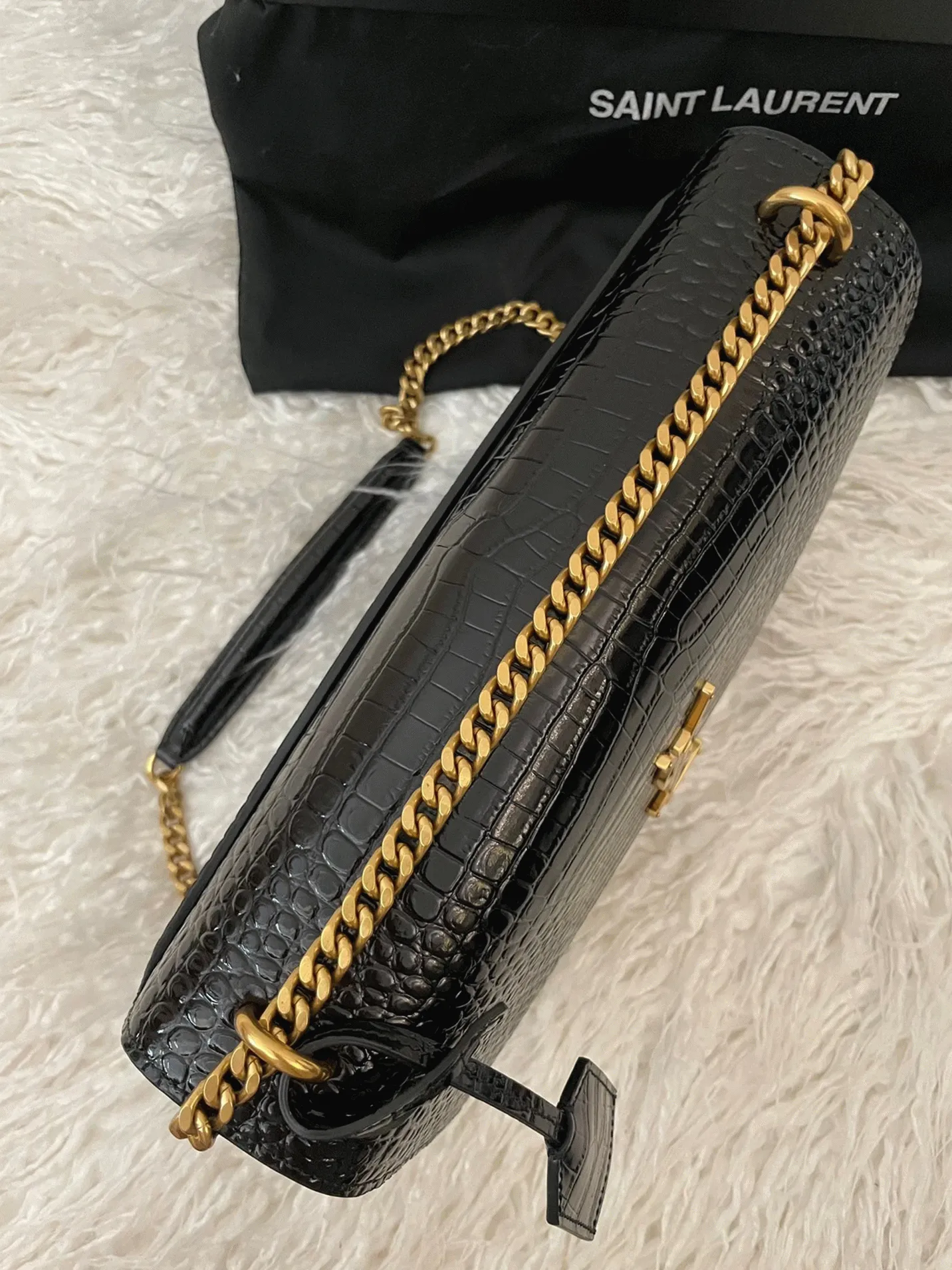Black Croc-Embossed Leather Y51 Sunset Medium Chain Replica Bag
