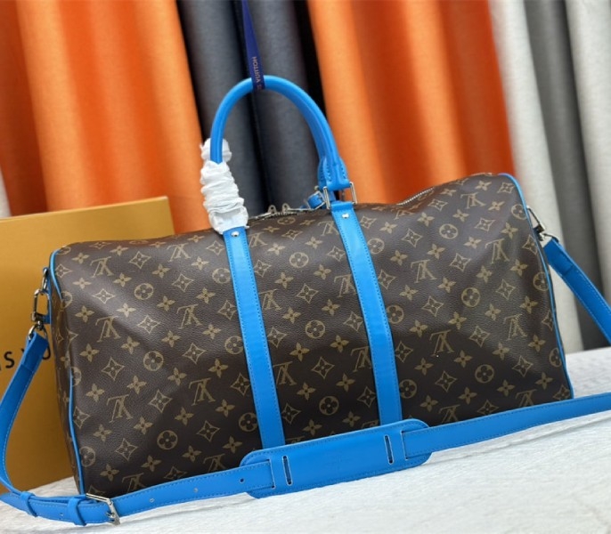 L0vis Vvtt0n Monogram Macassar Canvas Keepall Bandouliere 50 In Gaston Blue