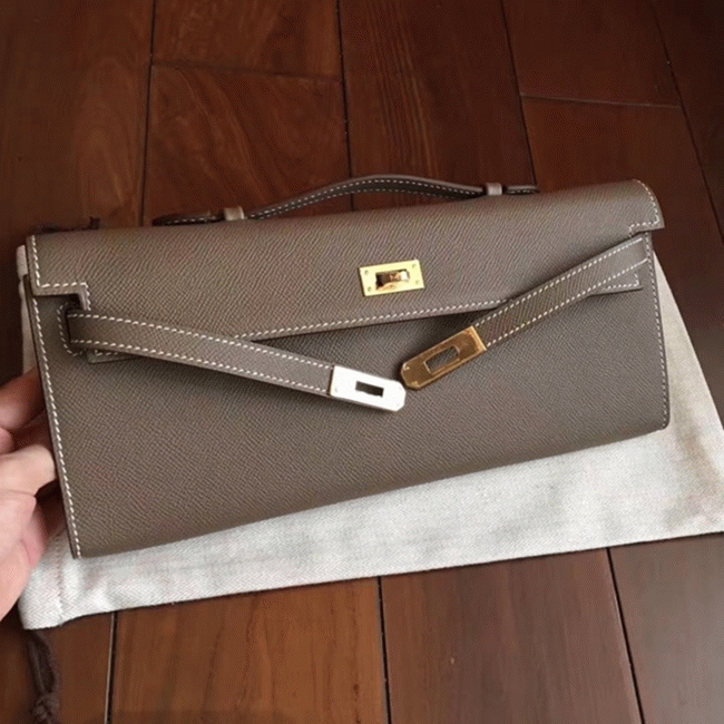 Etoupe Epsom Knockoff H**me5 Kelly Cut Clutch Stylish Purse