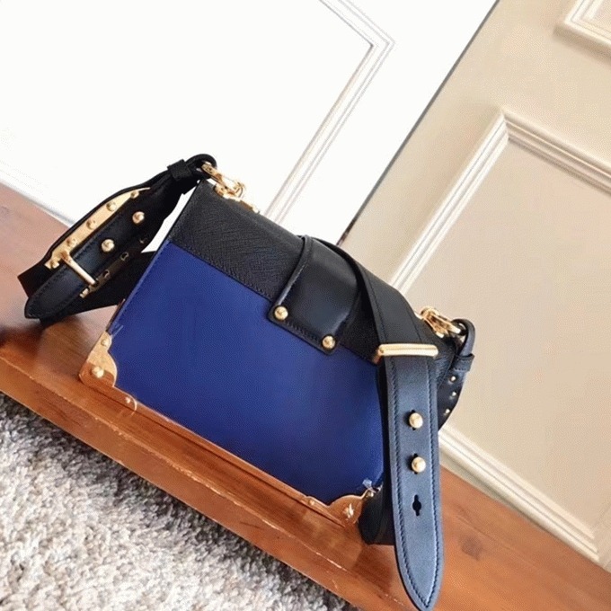 Blue/Black Pra*a Cahier Shoulder Bag Fake