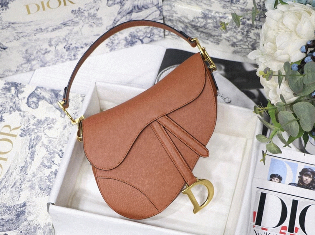 D10r Saddle Bag Replica in Dark Tan Grained Calfskin