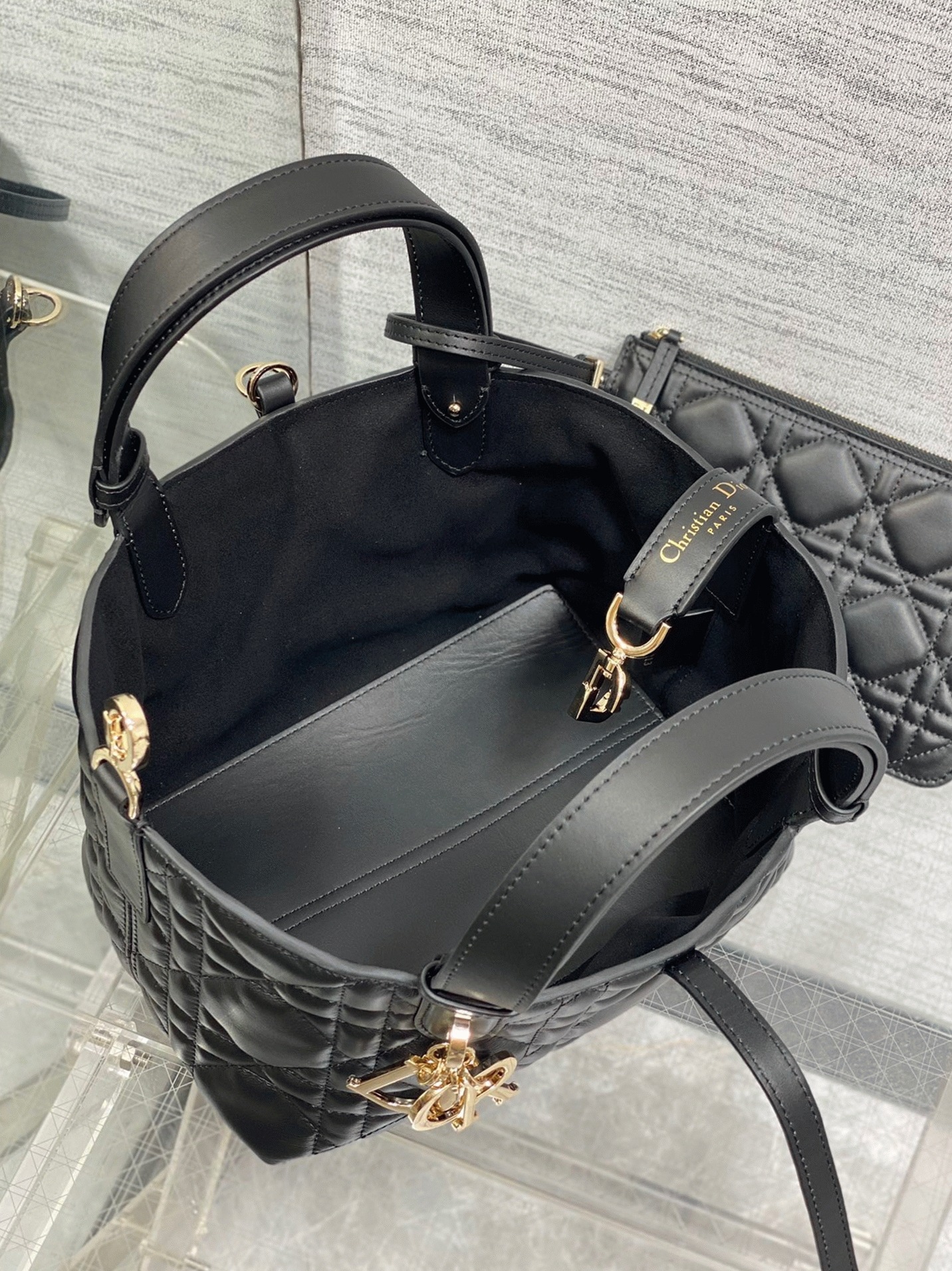 D10r Toujours Small Bag Replica in Black Macrocannage Calfskin