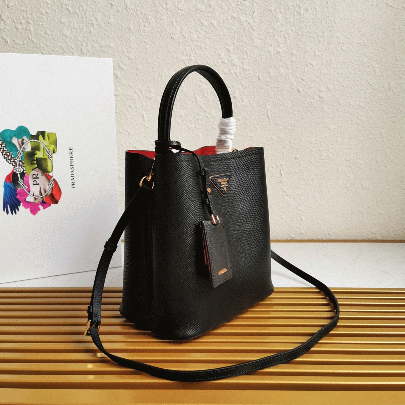 Black Pra*a Medium Panier Bag Replica
