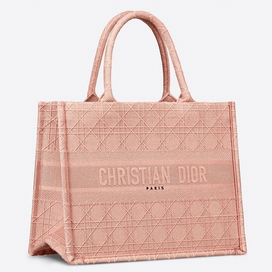D10r Medium Book Tote Bag Knockoff in Pink Cannage Embroidered Canvas