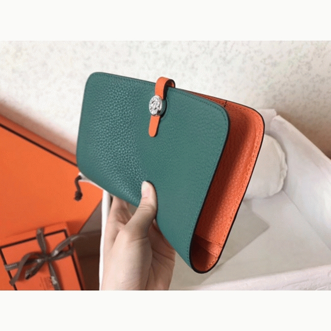 Malachite orange top fake H**me5 Dogon duo wallet