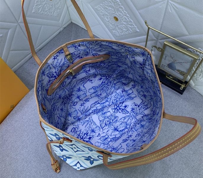 L0vis Vvtt0n LV By The Pool Monogram Tiles Canvas Neverfull MM Tote In Lagoon Blue