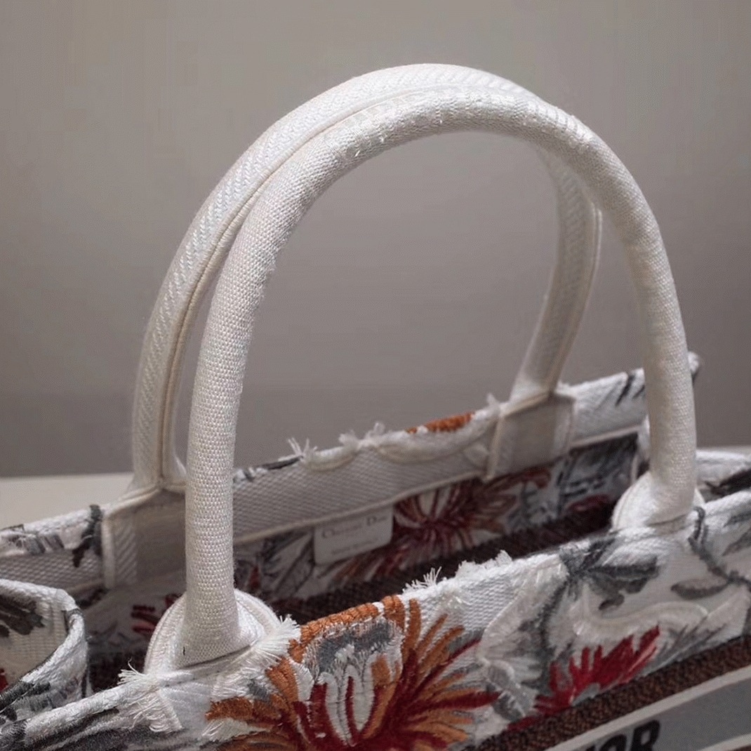 D10r Medium Book Tote Fake in White Camouflage with Multicolored