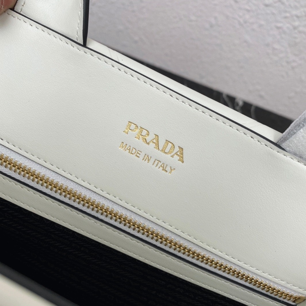 Pra*a Symbole Medium Bag Fake with Topstitching in White