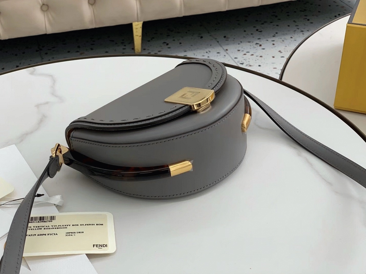 Top Quality Replica F**di Moonlight Saddle Bag In Grey Calfskin