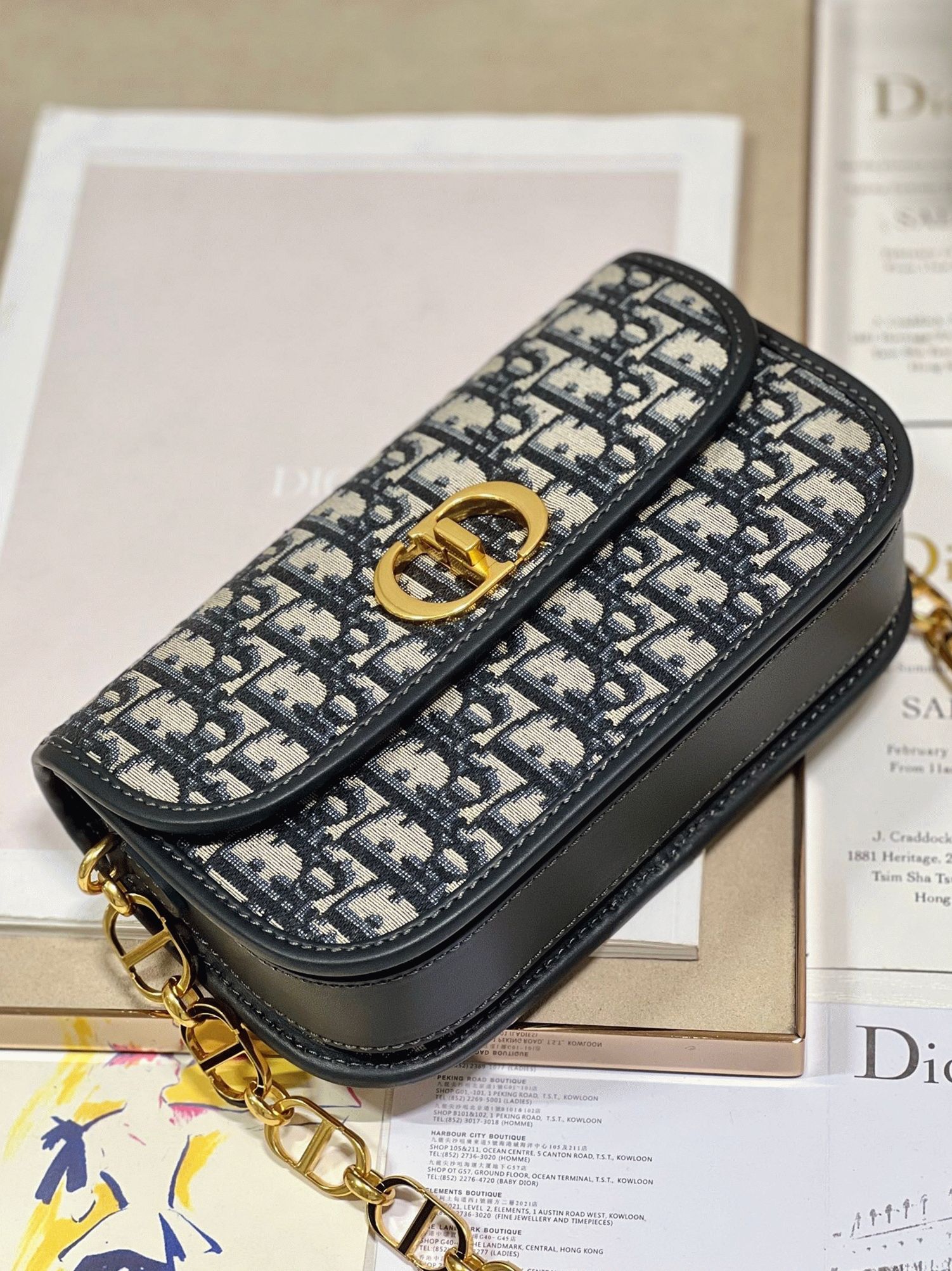 D10r 30 Montaigne Avenue Bag Fake in Blue D10r Oblique Jacquard