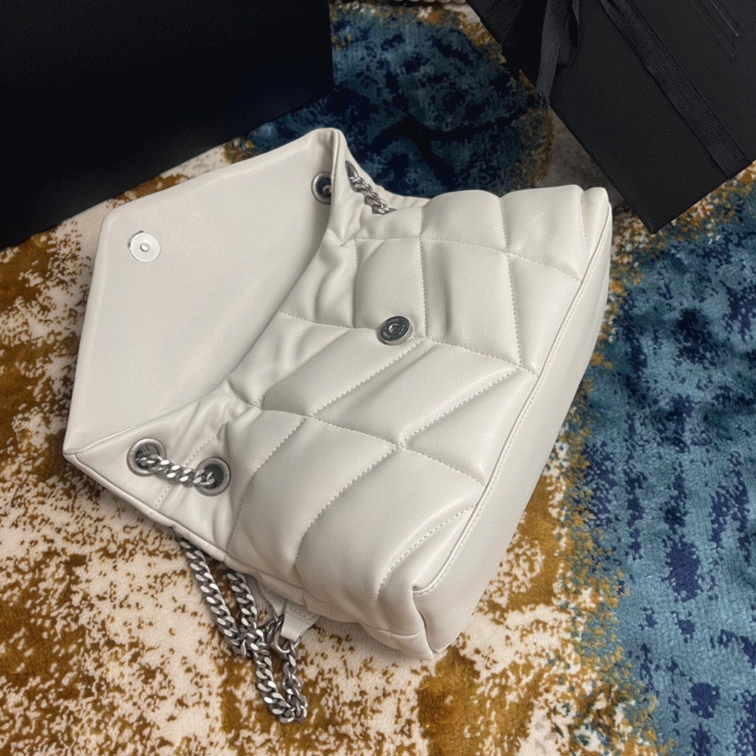 Replica Sa1nt Lau*nt Puffer Small Chain Bag Ivory Lambskin