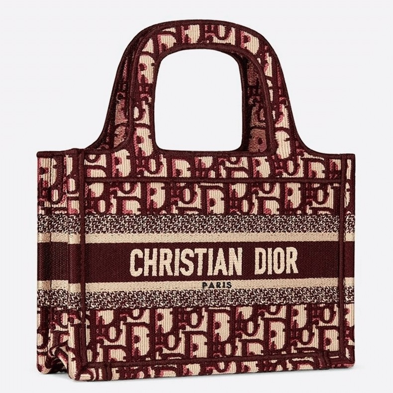 D10r Mini Book Tote Bag Replica in Bordeaux Velvet Oblique Embroidered