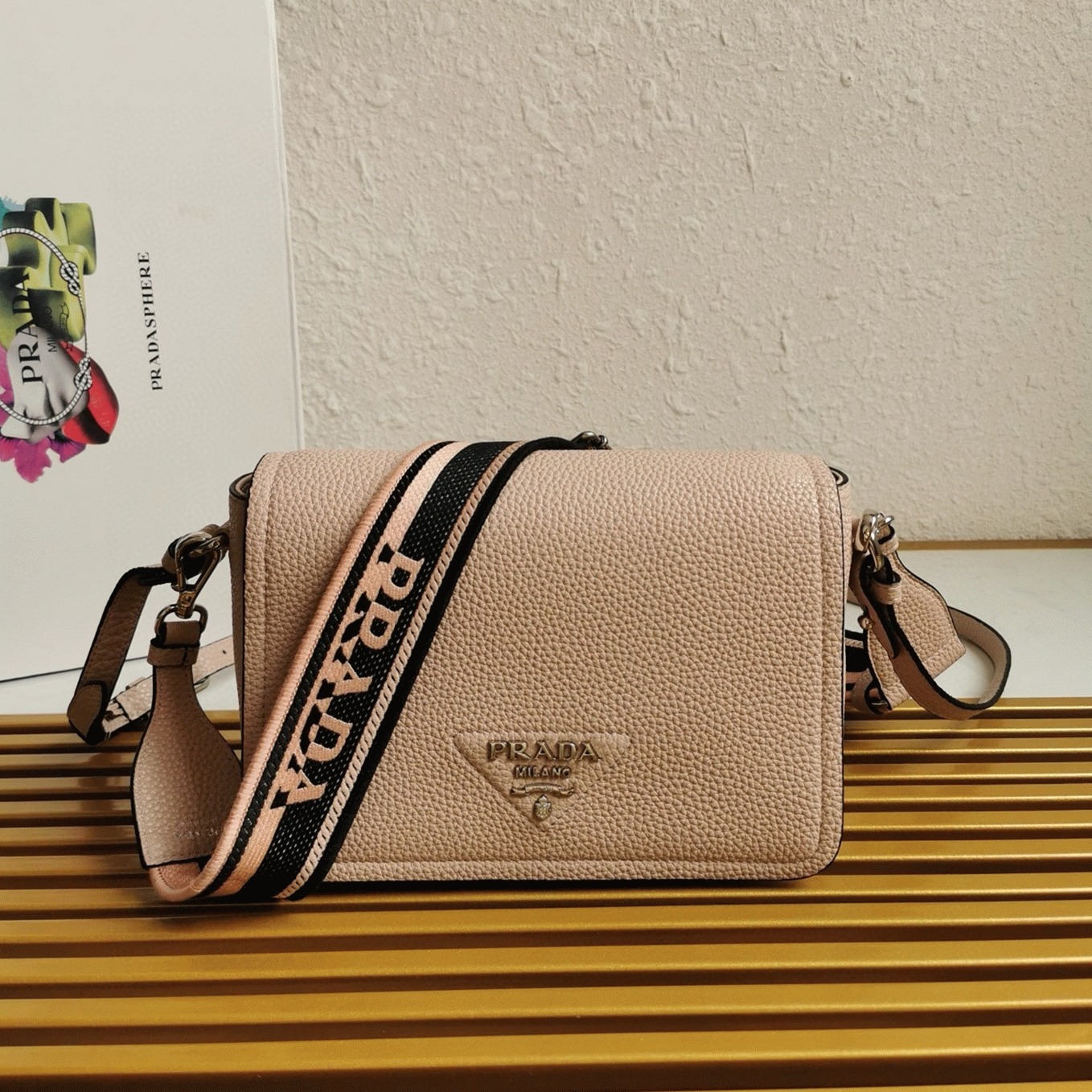 Pra*a Flap Shoulder Bag Replica in Light Pink