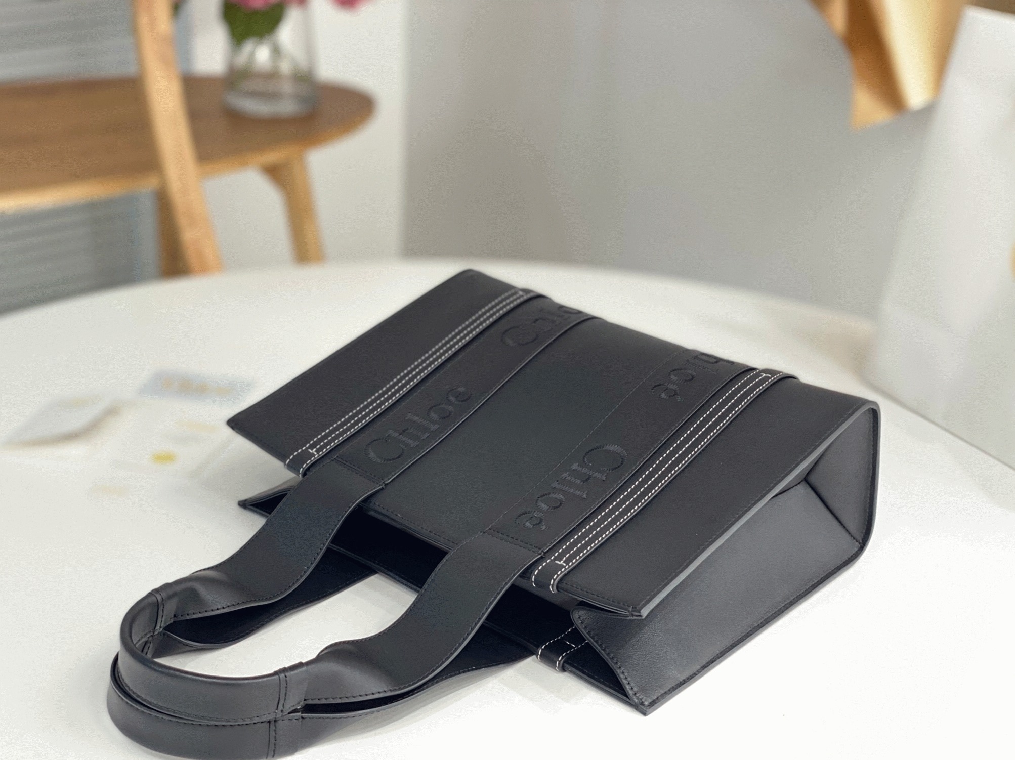 top quality imitation Ch10e woody medium tote bag in black calfskin